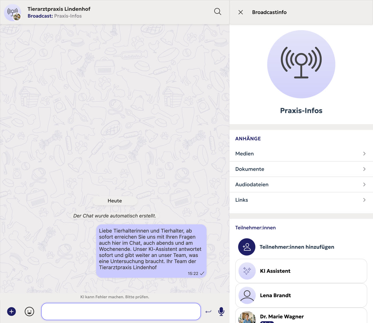 Der Broadcast „Praxis-Infos“ mit der ersten Nachricht an alle Kund:innen